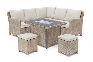 Kettler Palma Mini Corner Sofa Set with Firepit Table - Oyster