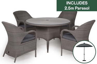 4 Seasons Outdoor Sussex 4 Seat Dining Set with Parasol