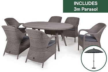 4 Seasons Outdoor Sussex 6 Seat Dining Set with Parasol