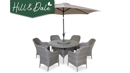 Hill & Dale Malham 6 Seat Dining Set with Parasol
