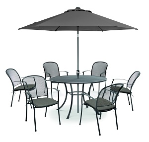 Kettler Caredo 6 Seat Dining Set with Parasol - Slate