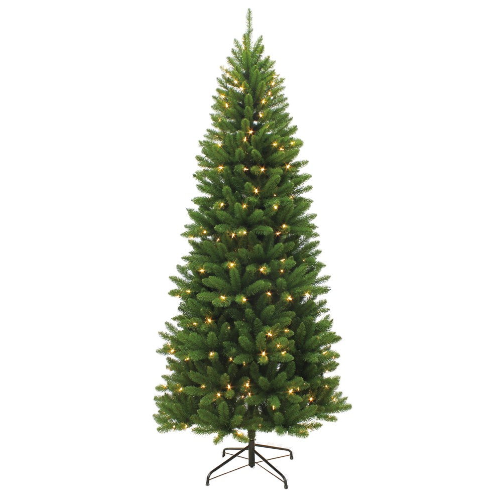 7.5FT Slim Evergreen Spruce Pre-Lit Puleo Artificial Christmas Tree ...