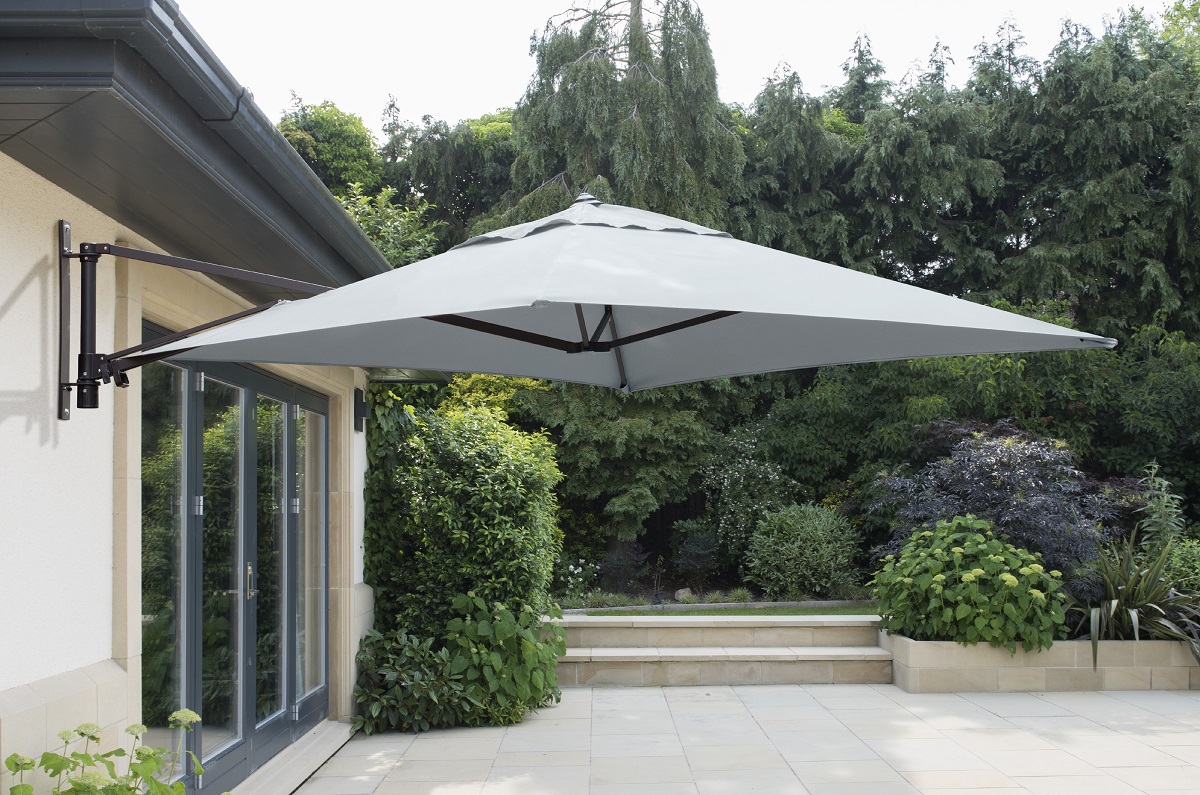 Wall Mounted 2m Square Parasol & Cover - Grey | Local Delivery Only